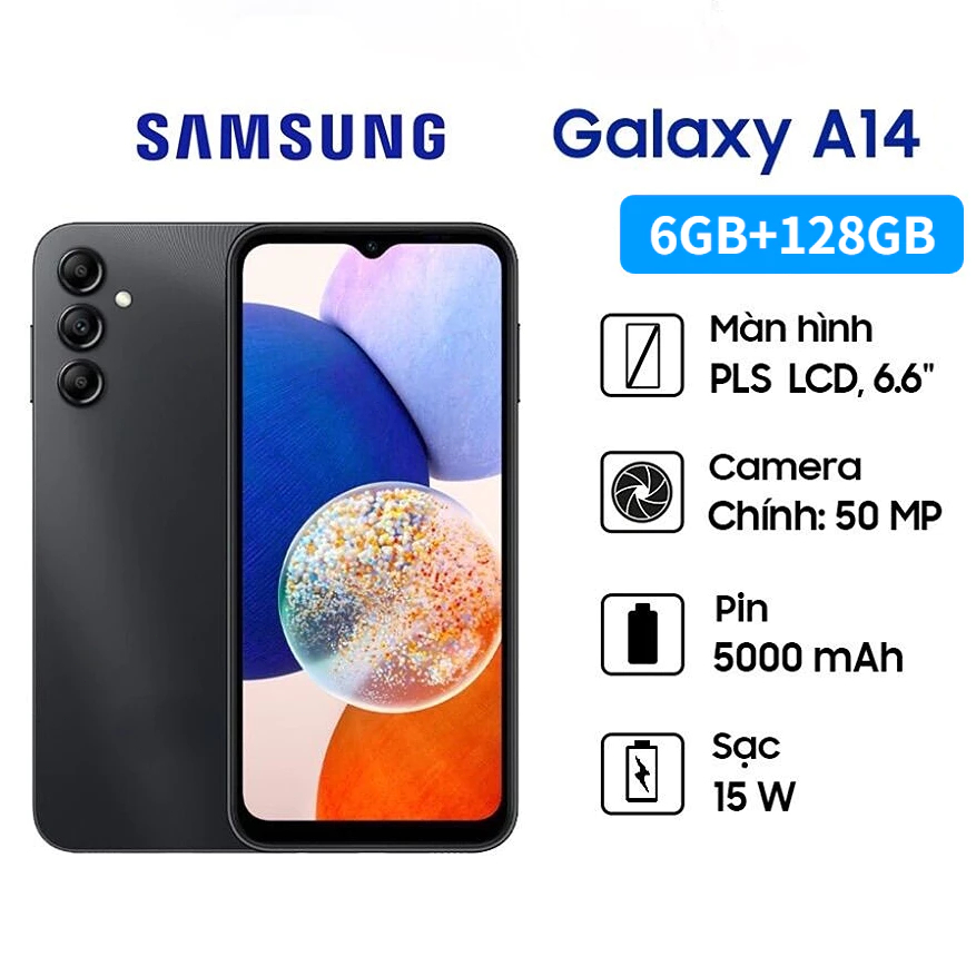 Samsung A14 Ram 6GB+128GB สมาร์ทโฟน 6.66"หน้าจอใหญ่ 5,000 mAh