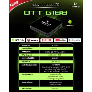 กล่อง Android 12 TV Box G168 กล่องทีวีอินโฟแซท