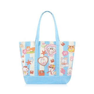 Beachy pup tote bag กระเป๋าผ้าลายรวมน้องหมา น้องแมว สีฟ้า
