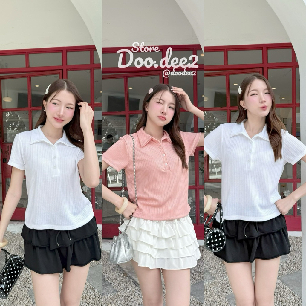 DOODEE2 เสื้อเชื้ตคอปกเจาะกระดุม ผ้าร่องไฮโซ งานสวยมาก
