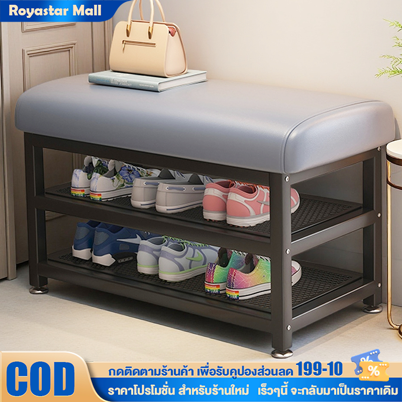 ชั้นวางรองเท้าพร้อมเบาะนั่ง ที่เก็บรองเท้า เก้าอี้นั่งใส่รองเท้า 2 ชั้น เบาะนั่งสำหรับการสึกหรอ ประหยัดพื้นที่