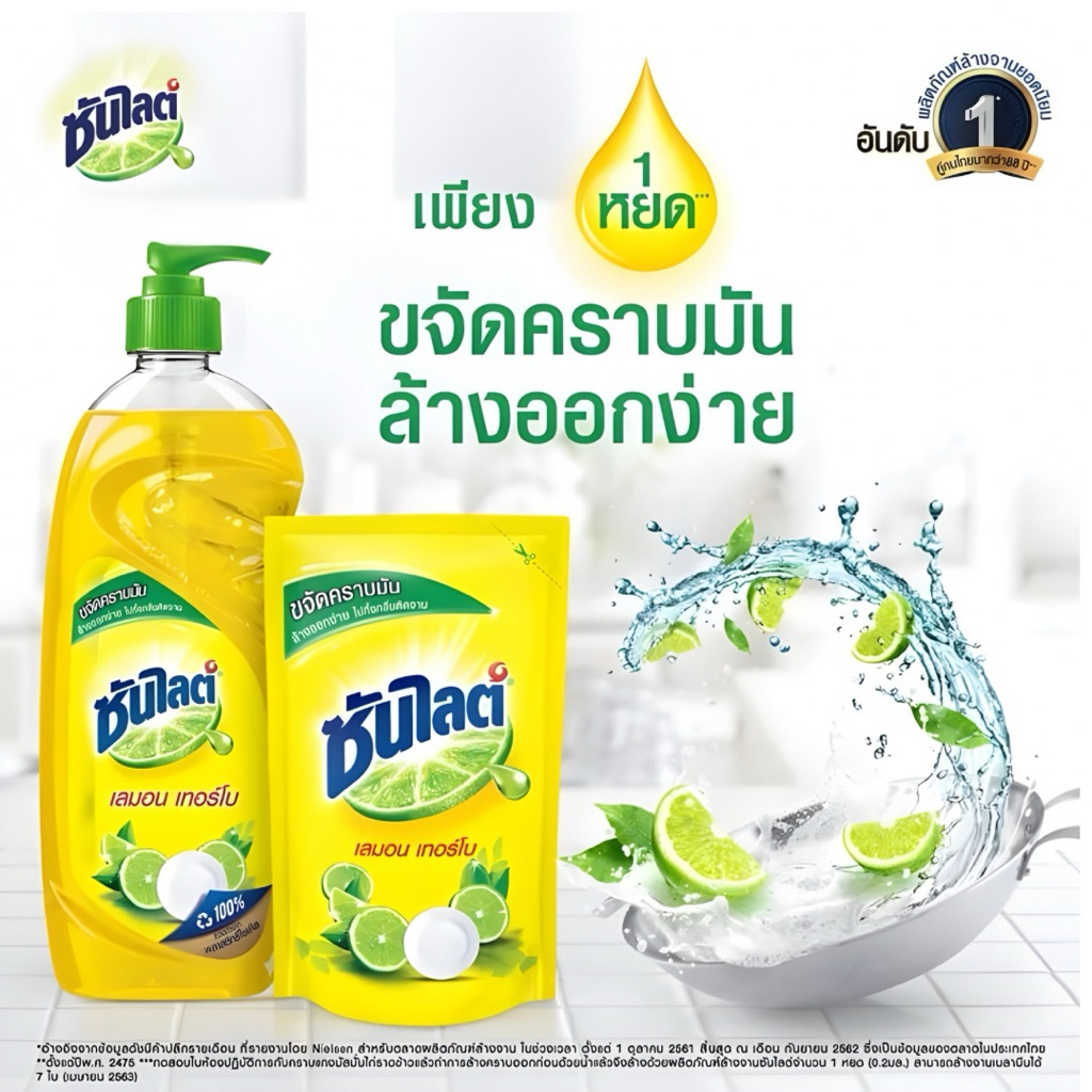Sunlight ซันไลต์ เลมอน เทอร์โบ ผลิตภัณฑ์ล้างจาน น้ำยาล้างจานซันไลต์ ขนาด 300-500 มล. : ถุง