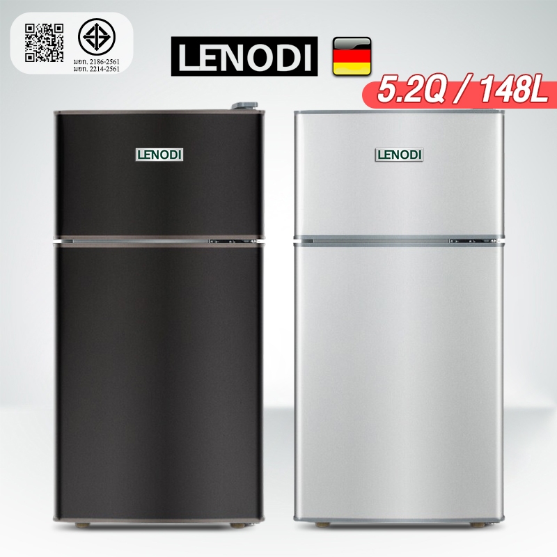 LENODI ตู้เย็นมินิ 5.2Q สองประตู ประหยัดพลังงาน ตู้เย็นในบ้านขนาดเล็ก ตู้เย็น 2 ประตู รุ่นEPLD-128A  จุได้ถึง 148 ลิตร