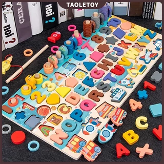 JOYTOYS 7in1กระดานไม้เสริมพัฒนาการ กิจกรรมในชุดเดียว ตกปลา นับเลข เรียนรู้ผลไม้ ของเล่นไม้ ของเล่นเสริมทักษะ