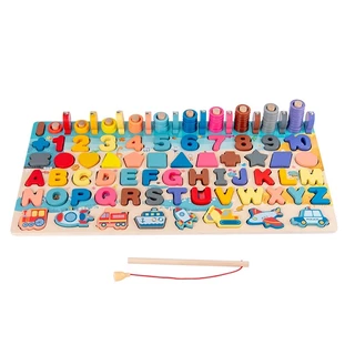 JOYTOYS 7in1กระดานไม้เสริมพัฒนาการ กิจกรรมในชุดเดียว ตกปลา นับเลข เรียนรู้ผลไม้ ของเล่นไม้ ของเล่นเสริมทักษะ