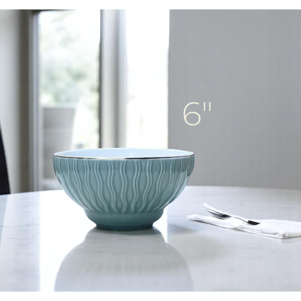 ถ้วย ชาม 6นิ้ว เซรามิค 3ใบ สีเขียว สีฟ้า สีชมพู ขอบหยัก เข้าไมโครเวฟได้ 6inch Ceramic Bowl Set ราคา ถูกที่สุด ดีลบีเคเค
