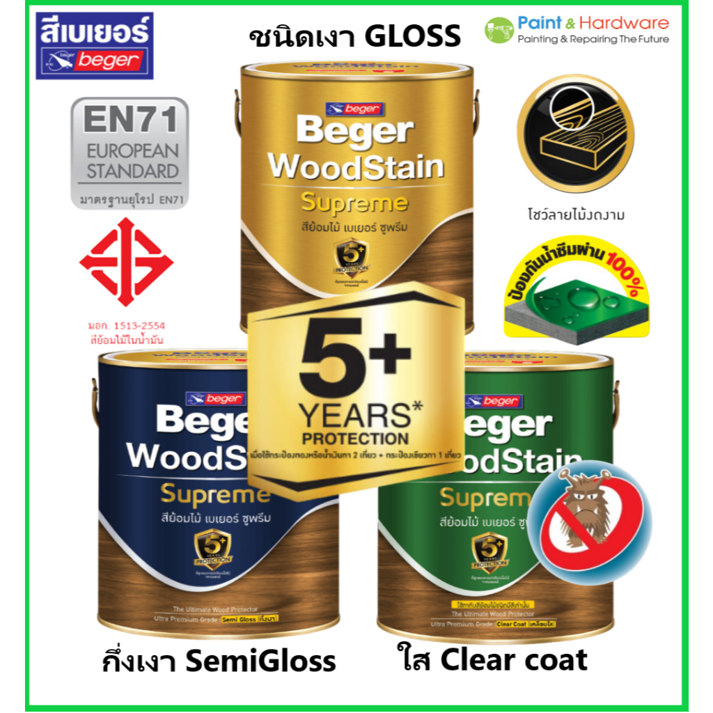 ฺBeger Woodstain Supreme เบเยอร์ วูดสเตน ซูพรีม สีย้อมไม้ เกรดอัลตร้าพรี่เมี่ยม ชนิดเงา และกึ่งเงา 0.946 ลิตร