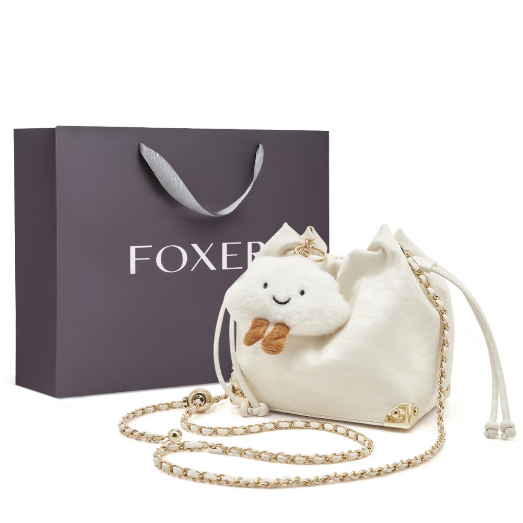 FOXER กระเป๋าถือ/กระเป๋าสะพายข้างผู้หญิง ดีไซน์น่ารัก สีขาว 17x11x17 ซม.