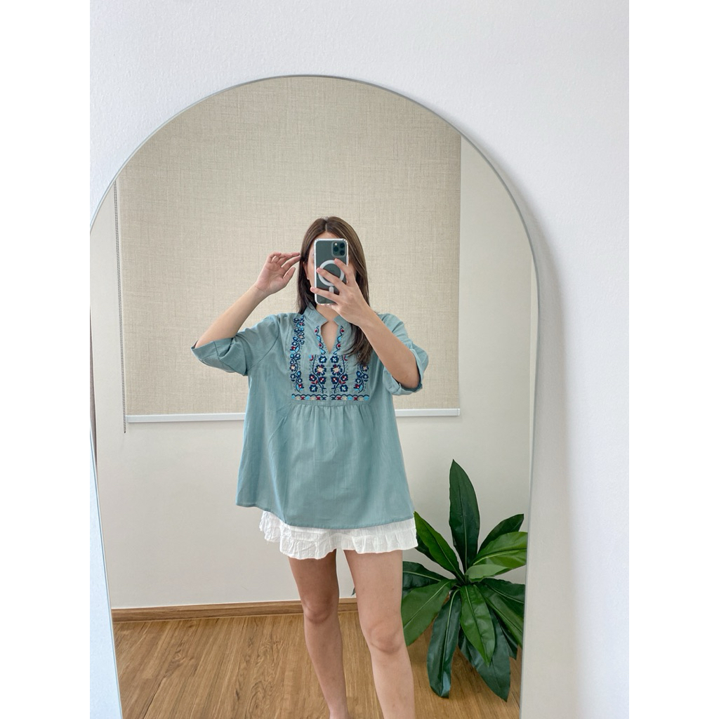 เสื้องานปักคอจีนลายดอกไม้ - รูปที่ 4