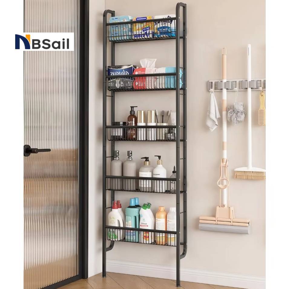 NBSail​​ ชั้นวางแคบ 5 ชั้นสำหรับเก็บของในครัวและห้องน้ำ ติดตั้งแบบไม่ต้องเจาะผนัง​ ใช้พื้นที่ว่างหลังบานประตู