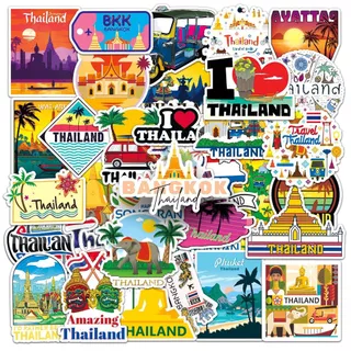 สติ๊กเกอร์ประเทศไทย 50 ชิ้น ลายกรุงเทพ ภูเก็ต สงกรานต์ วิวทิวทัศน์ กันน้ำ ไม่ซ้ำ ตกแต่งแล็ปท็อป โทรศัพท์ รถ มอเตอร์ไซค์