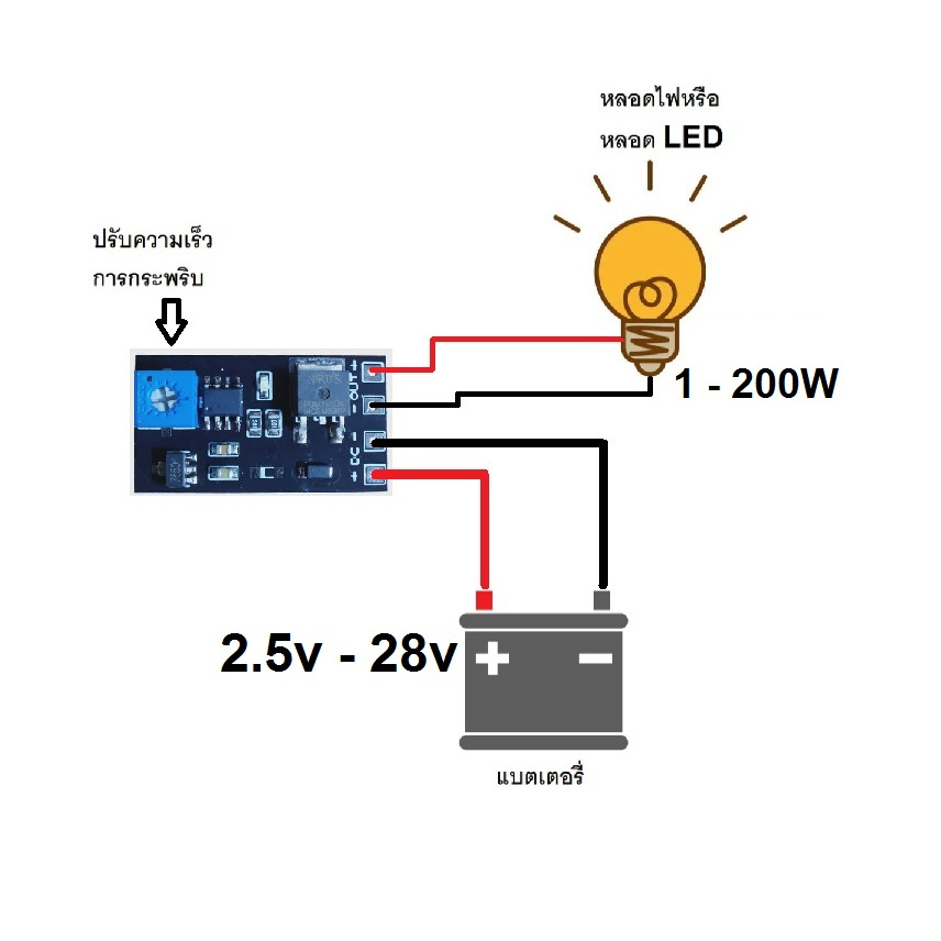 วงจรไฟกระพริบ ไฟเลี้ยว ไฟเบรก ไฟฉุกเฉิน ไฟเตือน 2.5v - 28v 200w ปรับความเร็วได้