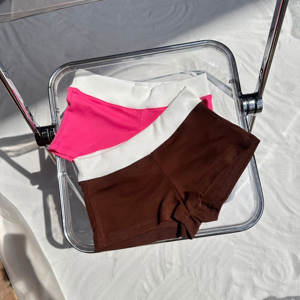 Miko Summer กางเกงขาสั้นเอวต่ำ แบบไม่มีเชือก สไตล์ สีหวาน ละมุน ฟิวส์ถ่ายรูปชิคๆ