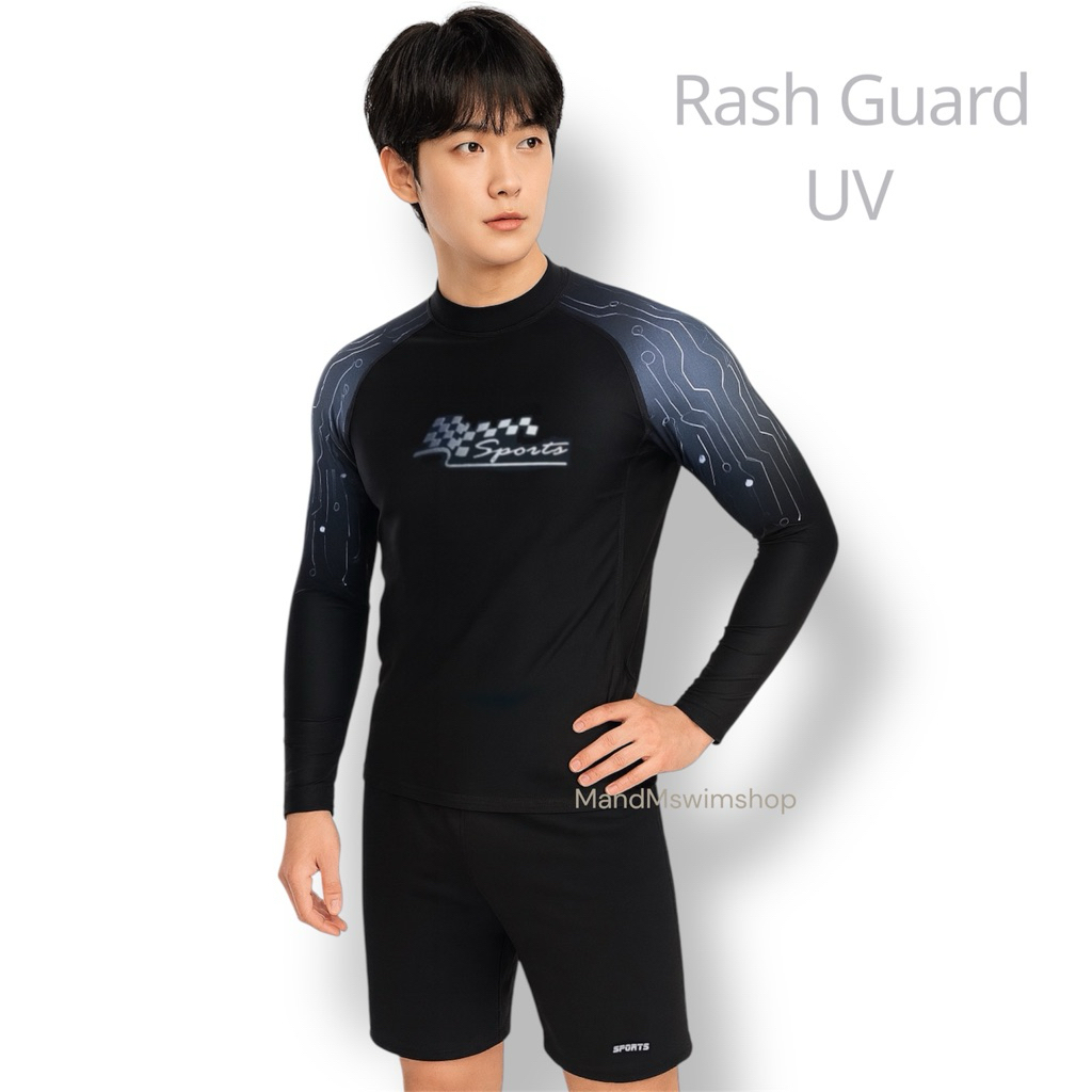 ชุดว่ายน้ำผู้ชายเสื้อแขนยาว กางเกงขาสั้นประมาณเข่า