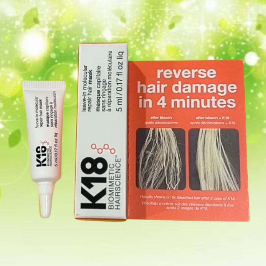K18 leave-in molecular repair hair mask 5 ML.ลีฟอิน มาส์ก การซ่อมแซมระดับโมเลกุลของK18ทำงานที่ชั้นใน