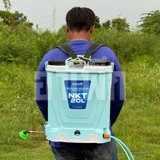 ถังพ่นยาแบตเตอรี่ลิเธียมปั๊มคู่ Nakita 20L แรงดันปั๊มสูงสุด 24 BAR แบตเตอรี่ 12V12Ah ก้านพ่นยาทองเหลือง หัวฉีดยา 5 หัว
