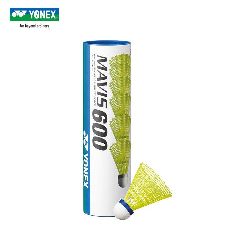 YONEX Mavis 600 6pcs บอลแชตนายลอน ยืดหยุ่นสูงและยั่งยืนต่อการสึกหรอ สามารถใช้ทั้งภายในและภายนอกอาคาร