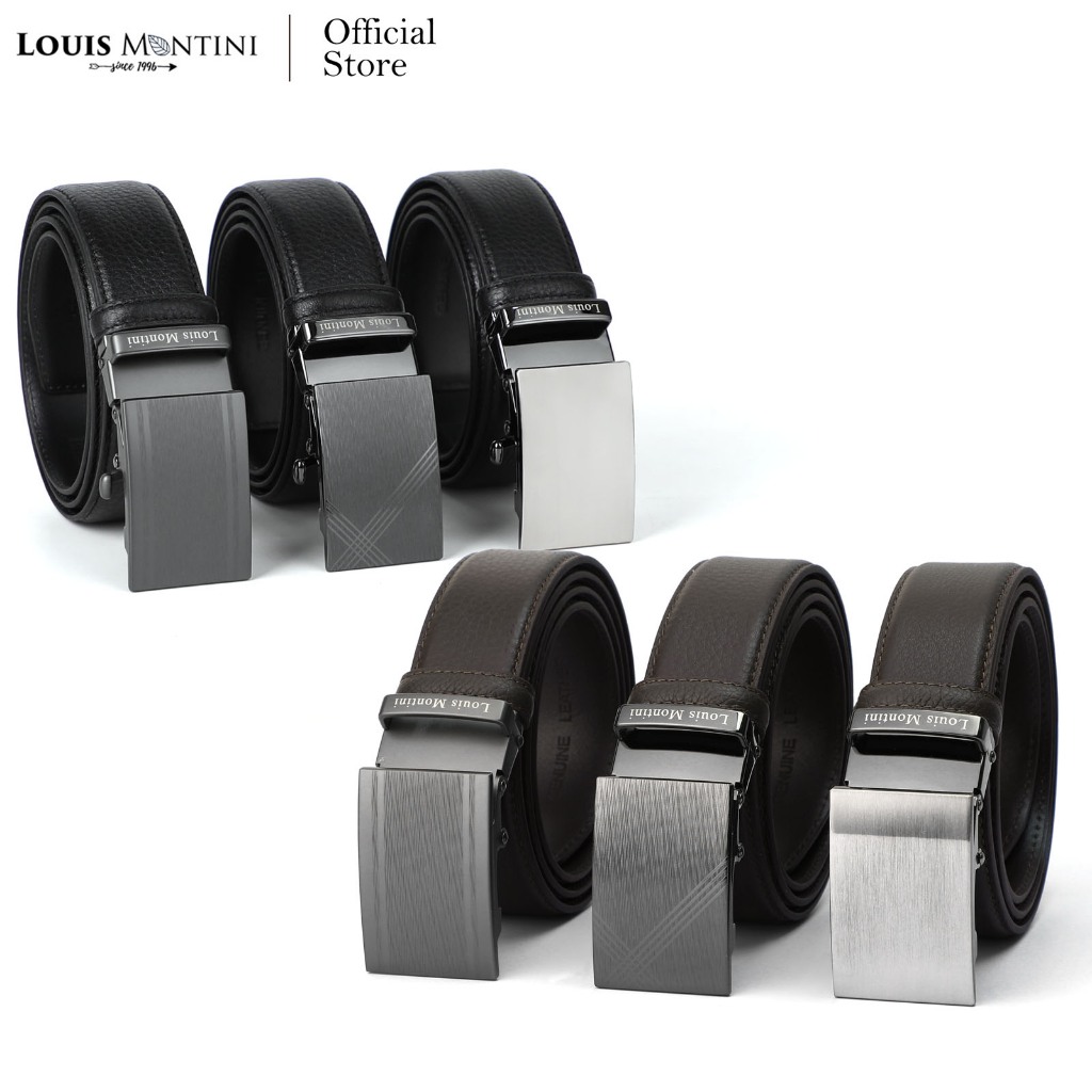 Louis Montini (The Metallo) เข็มขัดผู้ชาย Men Belt เข็มขัดหนังวัวแท้หัวออโต้เมติก MGN374