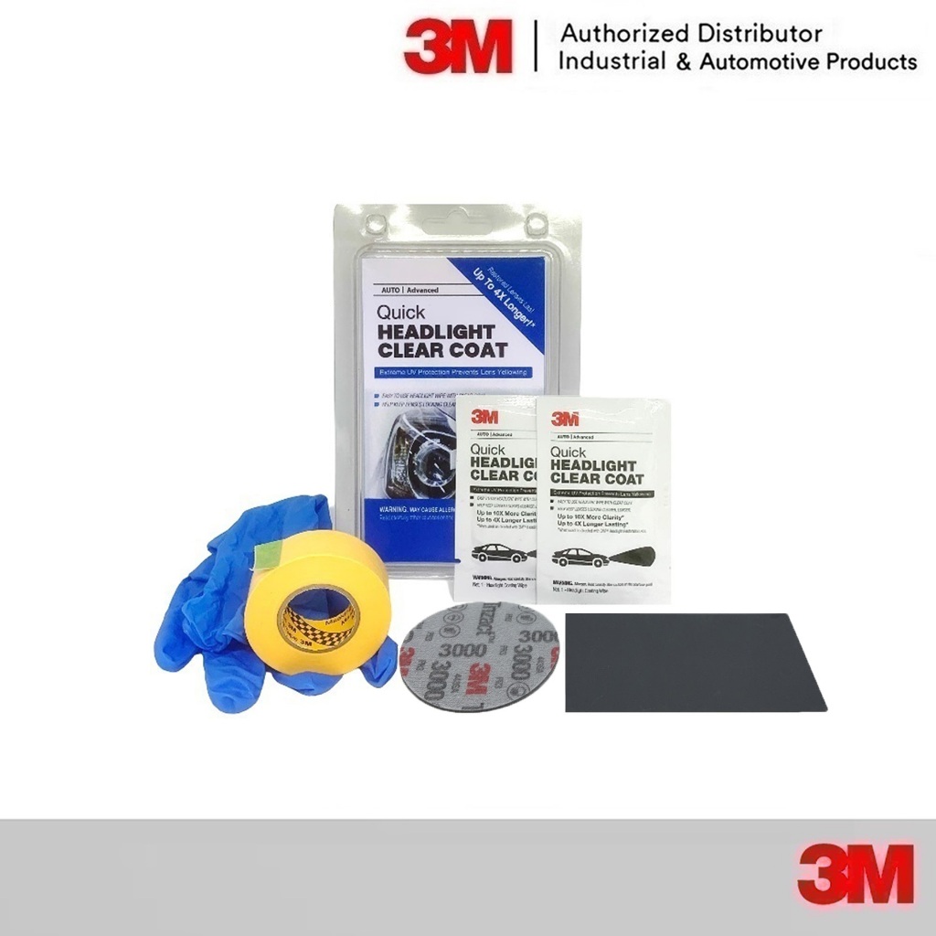 3M ชุดขัดไฟหน้า กระดาษทราย 1500 3000 เทปกาว ถุงมือ และแผ่นเช็ดเลนส์ใส 2ซอง Headlight Clear Coat