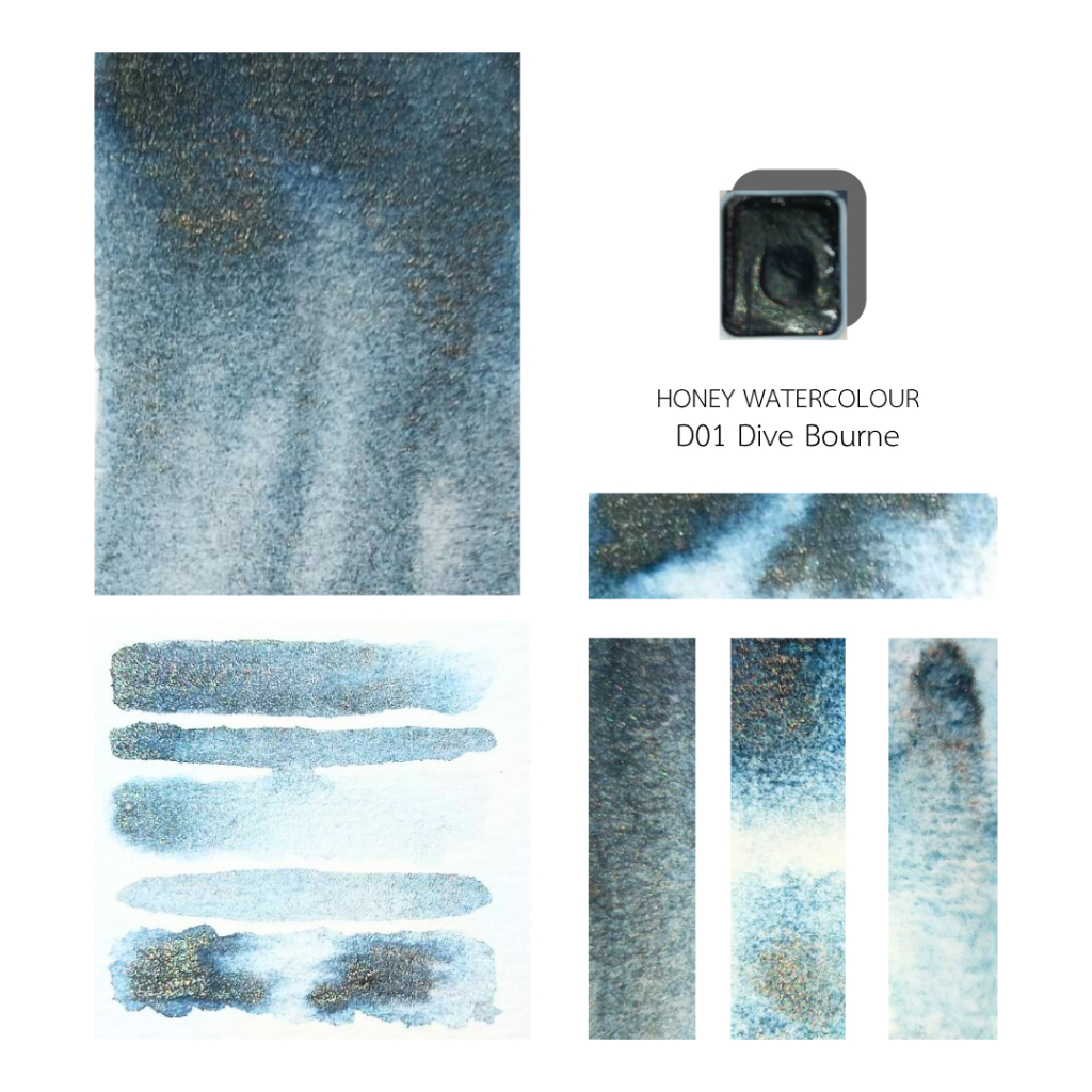 watercolor สีน้ำแฮนเมด  โทนสีน้ำเงินเข้มประกายบอร์น สีน้ำทำมือ