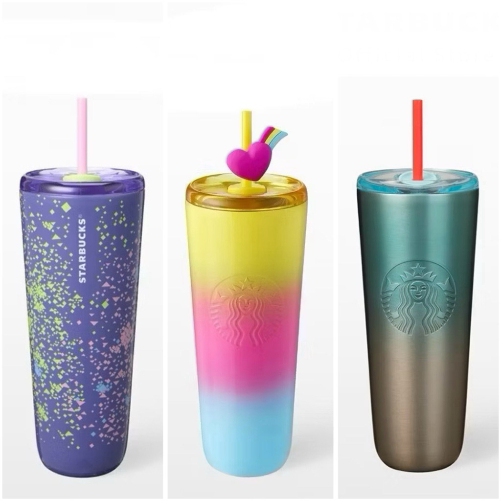 Starbucks Stainless Steel Purple Spark & Rainbow W/Heart & Chillwave Cold Cup 240z
