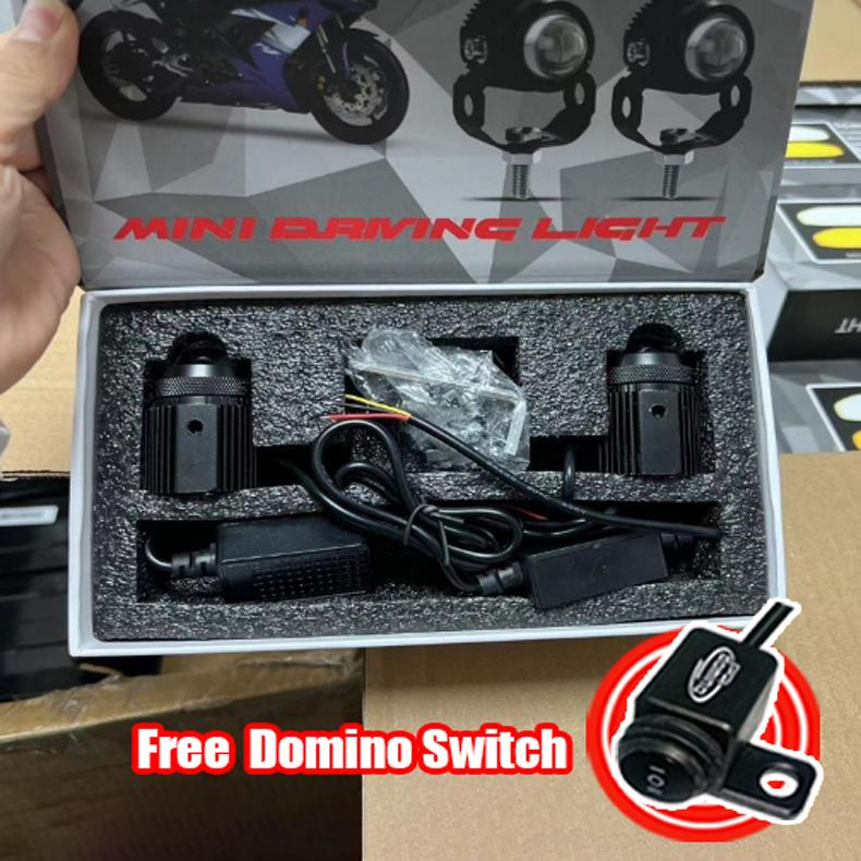 แถมสวิตซ์ ไฟสปอร์ตไลท์ LED Mini Driving Light 1คู่ มีพัดลมระบายความร้อนในตัว ไฟสองสี ขาว-เหลืองรุ่นมีไดเวอร์(0351) มอเตอ