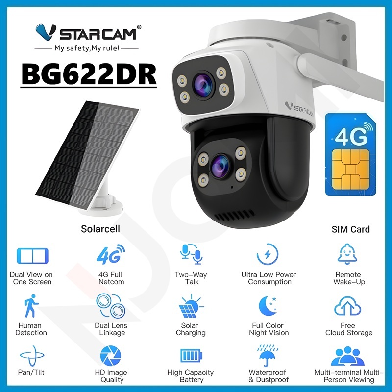 VSTARCAM BG622DR 4G SIM / CB622DR SUPER HD 1296P 3MP x 2เลนส์กล้อง กล้องวงจรปิดใส่ซิม แผงโซล่าเซลล์