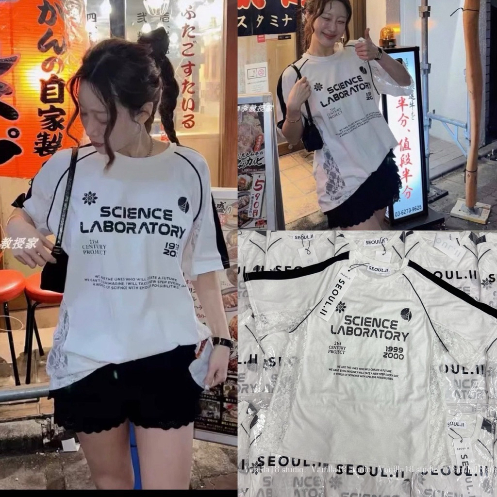 🍊 VL โอเวอร์ไซส์ งานผ้าเกาหลี ผ้าเบาใส่สบาย ไม่บาง ดีเทลสกรีนลายสไตล์วินเทจ และเย็บตัดแต่งผ้าลูกไม้
