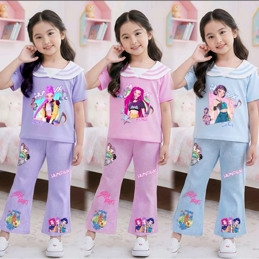 ชุดเซ็ตเด็กผู้หญิง ชุด2ชิ้น แต่งสกีนลายการ์ตูนน่ารัก ผ้านิ่มใส่สบาย พร้อมส่ง