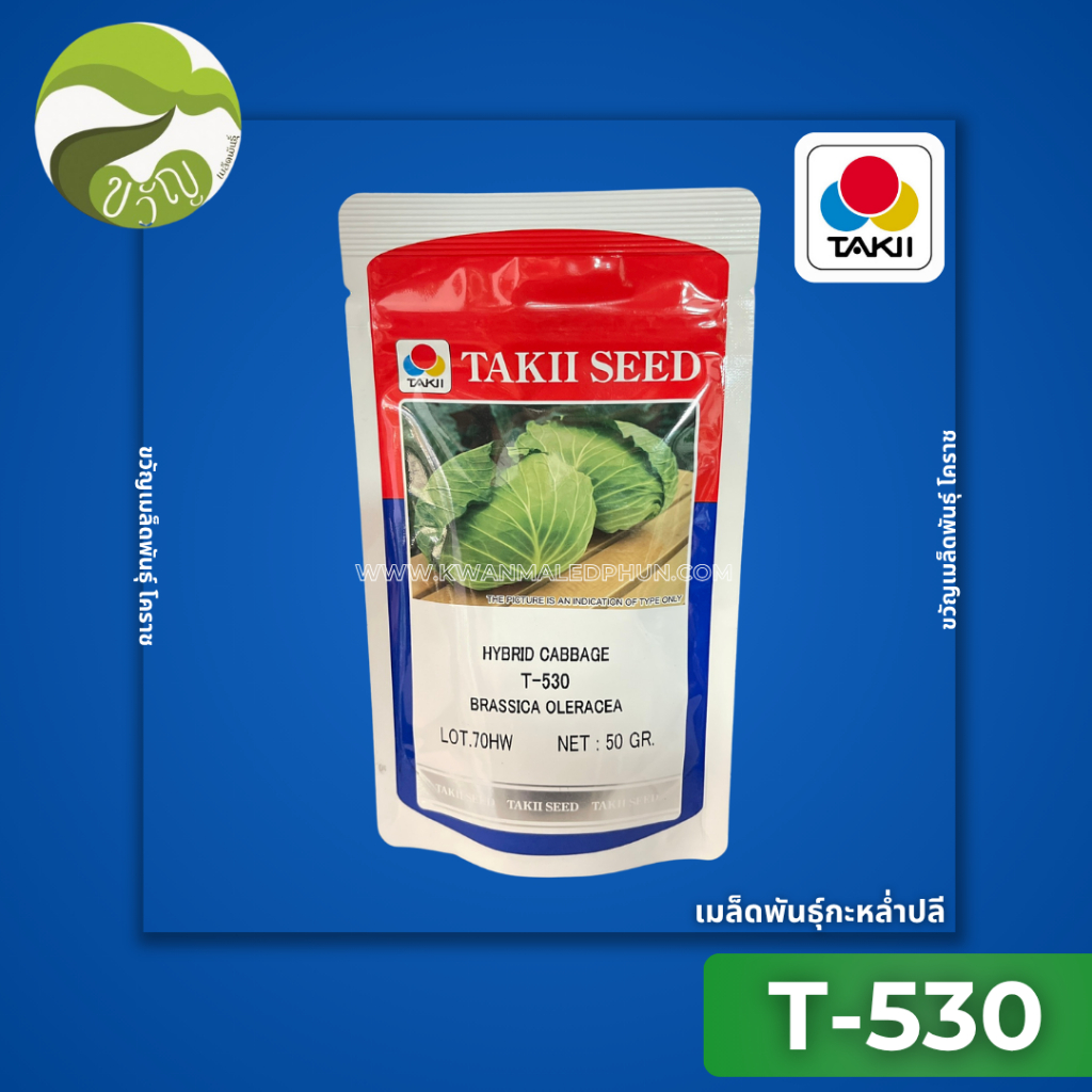 เมล็ดพันธุ์กะหล่ำปลี กะหล่ำปลี T-530 ( ที-530 ) TAKII จาก เจียไต๋ ลอตใหม่