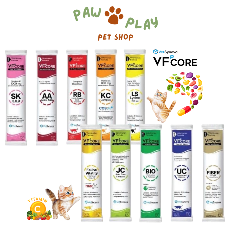 VFcore ขนมแมวเลียเสริมวิตามิน แมวเลีย วิตามินแมว อาหารเสริม ไลซีน วิตามินรวม แบ่งขายแบบซอง 12g.