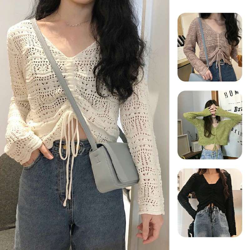 【คุณภาพสูง】เสื้อสเวตเตอร์ Drawstring Sweater ของผู้หญิง