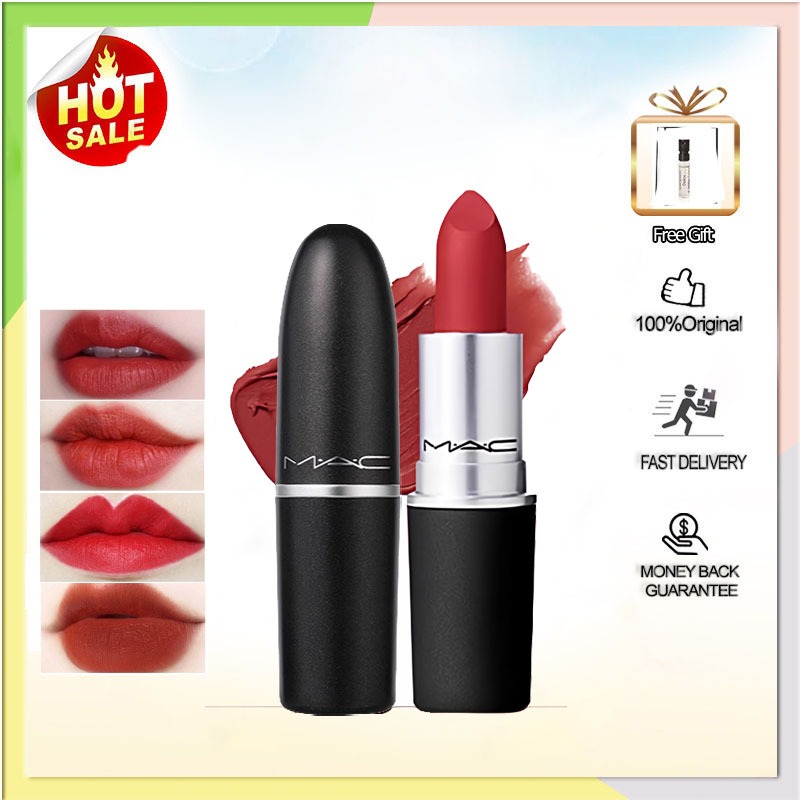 MAC ลิปสติกของแท้ 100% ลิปสติกยอดฮิต กันน้ำได้ มีหลายเฉดสีให้เลือก ติดทนนานไม่ลดสี Chili/ Russian red/ Ruby woo