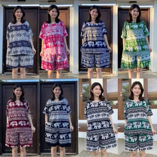 ชุดช้าง ชุดเซทช้างขาสั้น ผ้าสปันแมมเบิร์ต บางเบาใส่สบาย