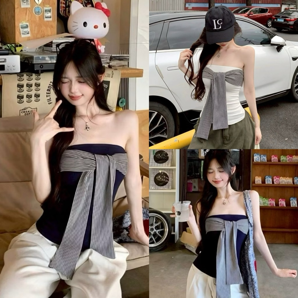 เกาะอกเสริมฟองน้ำ ⚓️แนวกะลาสี เหมาะกับใส่ไปเที่ยวทะเล detail ผูกหน้าลายทาง