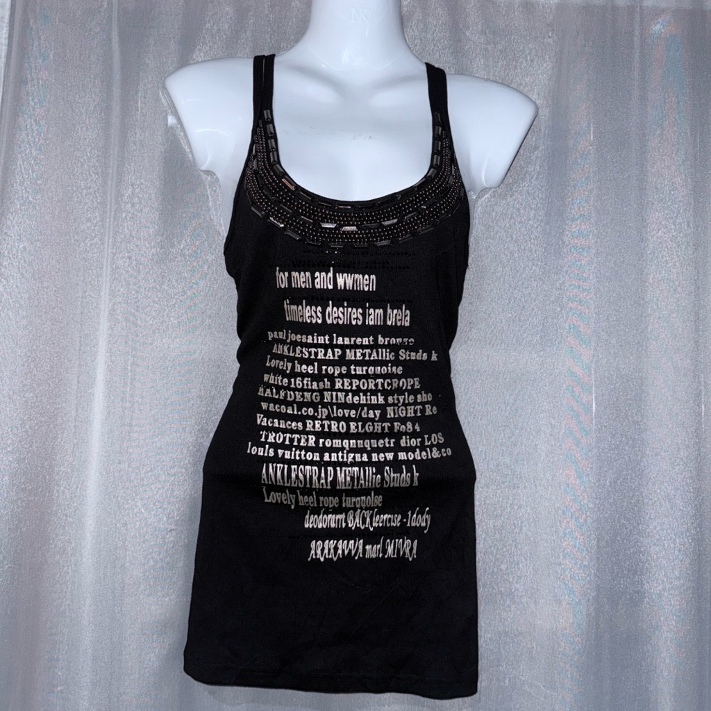 เสื้อกล้าม สายเดี่ยว รัดรูป y2k ปักเพชร fontสวยๆ โบฮีเมียน