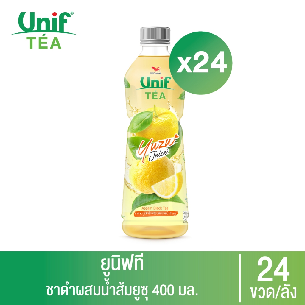 [ยกลัง 24 ขวด] ยูนิฟ ชาดำอัสสัมผสมน้ำส้มยูซุ 400 มล.