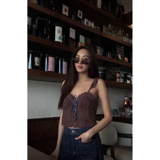 BY IRA Felix Crop top เสื้อครอปสายเดี่ยวแต่งระบายไหล่ กระดุมหน้า