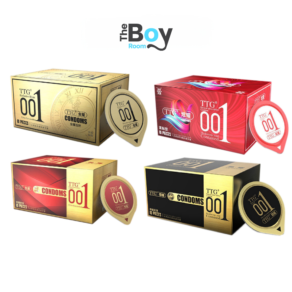 TTG Glory Series ถุงยางอนามัย 001 กลิ่นหอม ชนิดเรียบ บาง ขรุขระ ขีด ปุ่ม เพิ่มไฮยาลูรอน ไซส์ 49/52