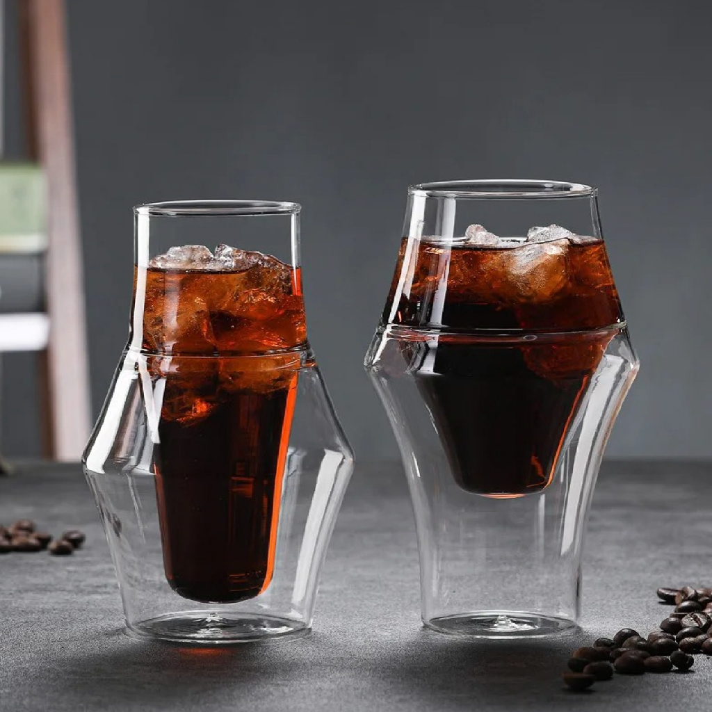 แก้วกาแฟ ใสดีไซน์หรู  แก้วใสเกรดพรีเมียม แก้วคาเฟ่ สองชั้น