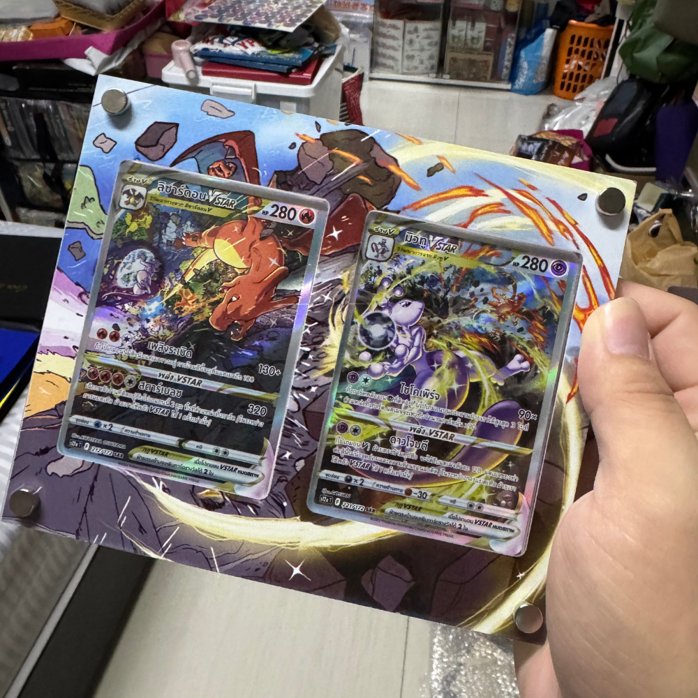 Mewtwo VSTAR GG44 and Charizard VSTAR SWSH262 - Pokémon Extended PSA Artwork Protective Card Display