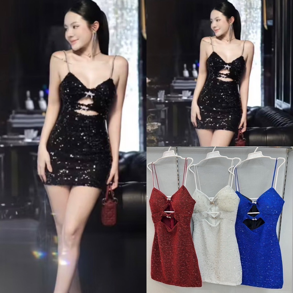 ชุดเดรชสายเดี่ยวPRผ้ากริตเตอร์🔥NEW🔥