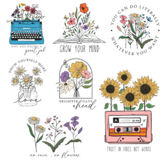 F.362.Vintage Flowers Iron On Transfer ตัวรีดดอกไม้สไตล์วินเ…