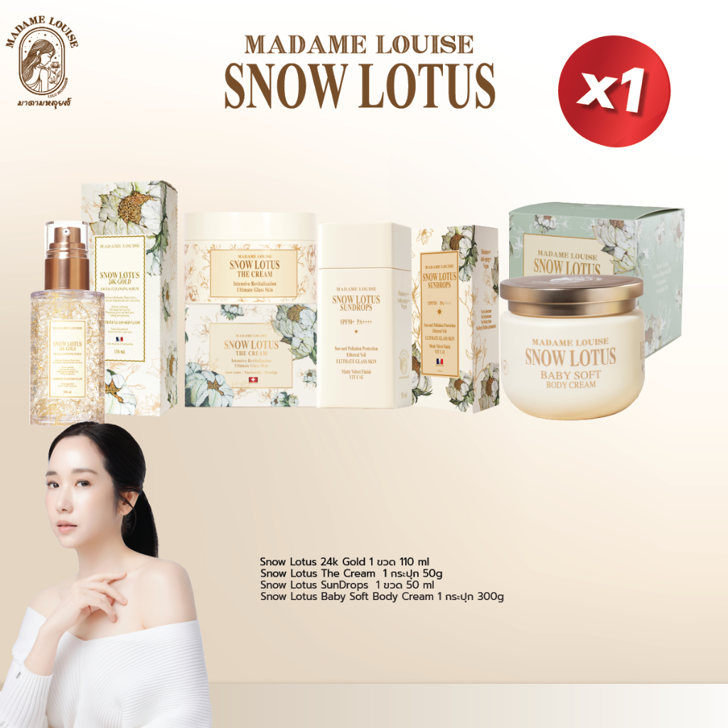 เซ็ทผิวหน้าปัง ผิวกายฉ่ำ 4 ชิ้น (เซรั่มล้างหน้า+ครีมบัวหิมะ+กันแดด+เบบี้ซอฟท์บอดี้ครีม)