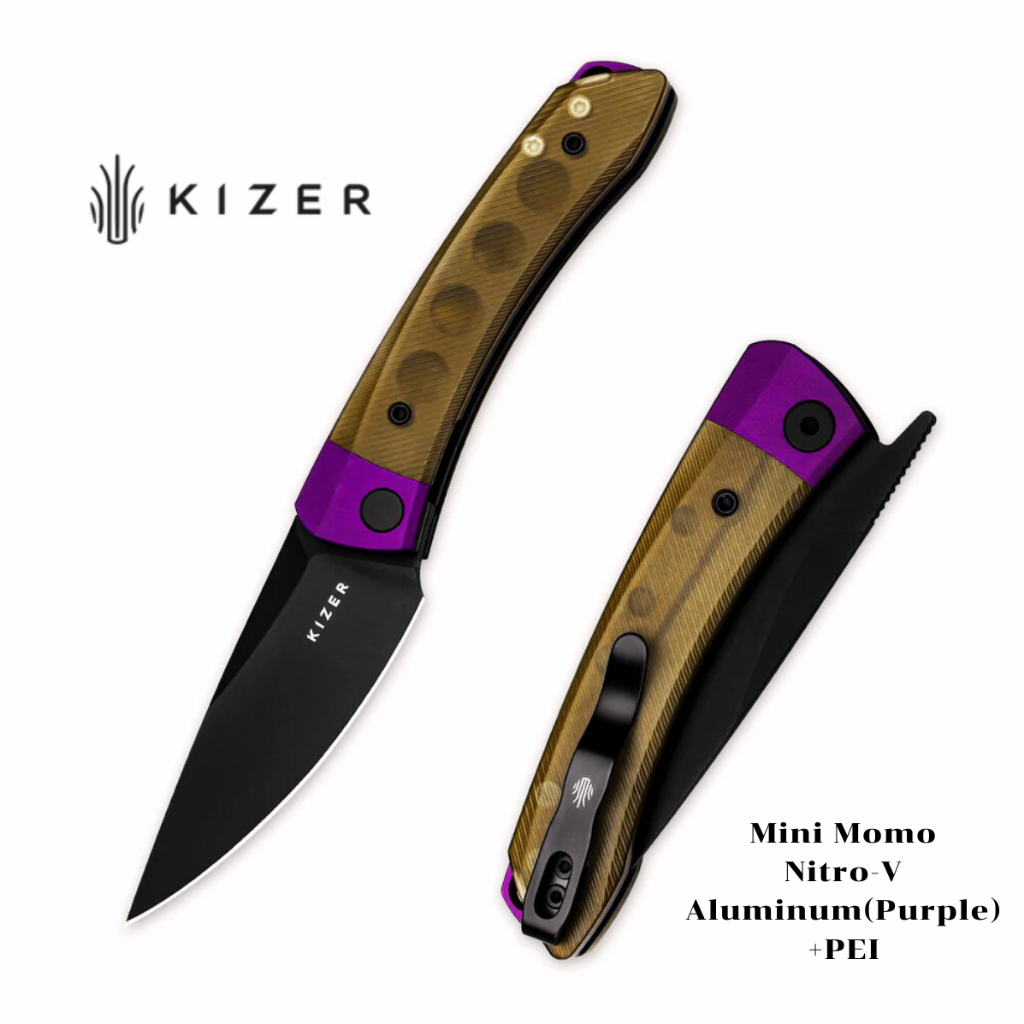 Kizer Mini Momo แท้100% ใบNitro-V ด้ามจับAluminum(Purple)+PEI camping EDC V3663A1