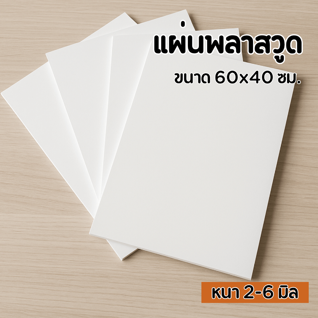 พลาสวูด A2 40x60 ซม. หนา 2-6 มิล กันน้ำ | PVC Foam แผ่นเรียบ ทำป้าย งาน DIY ใช้ได้ในร่ม-กลางแจ้ง