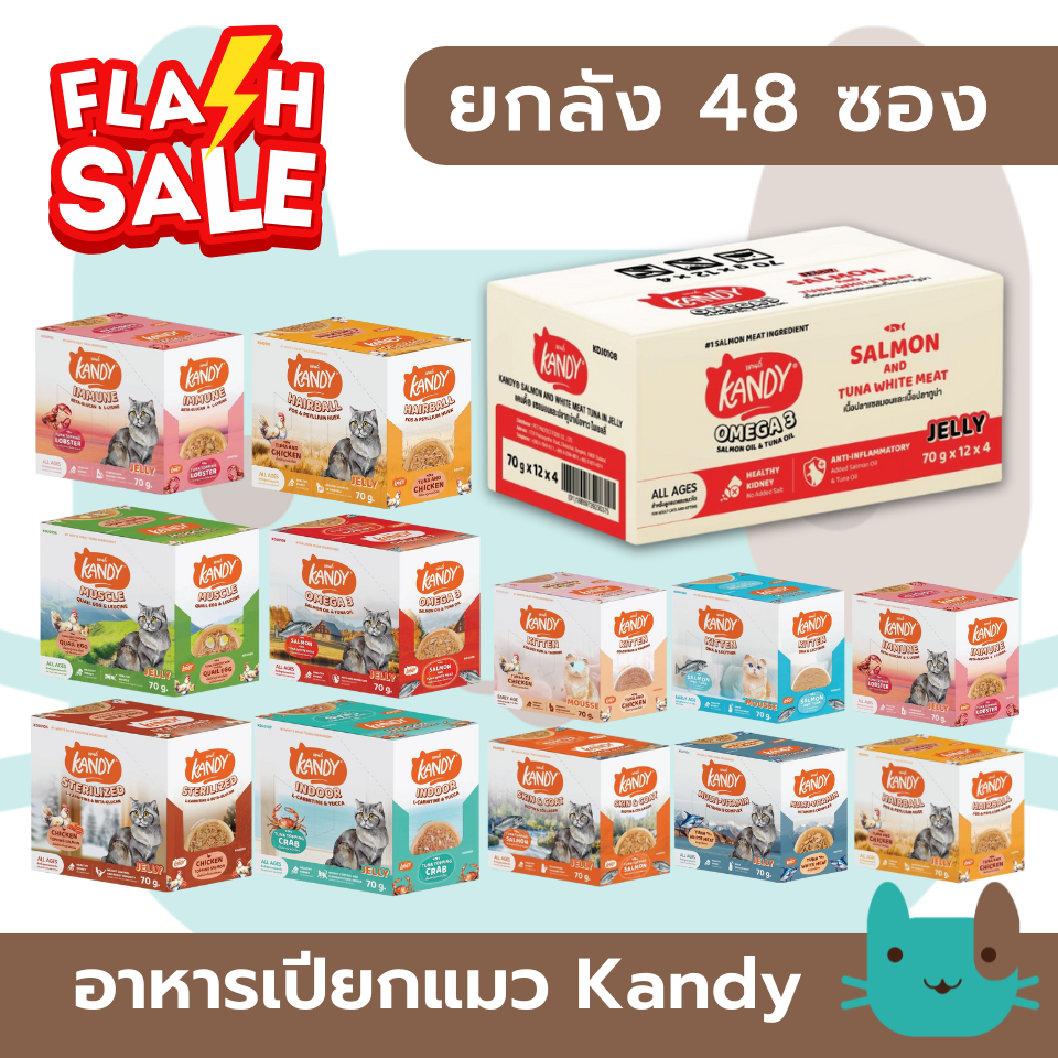 (ยกลัง) Kandy อาหารเปียกแมวแคนดี้ ใช้ปลาทูน่าเนื้อขาว สําหรับแมวอายุ 2เดือนขึ้นไป FS