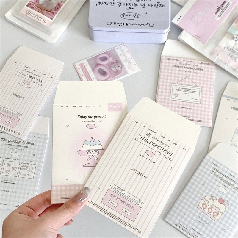 (แถมสตก.ติดซอง )  ซองกระดาษลายน่ารัก มินิมอล 11*8.5 cm ใส่การ์ด ของแฮนด์เมด ของขวัญเล็กๆปัจฉิม