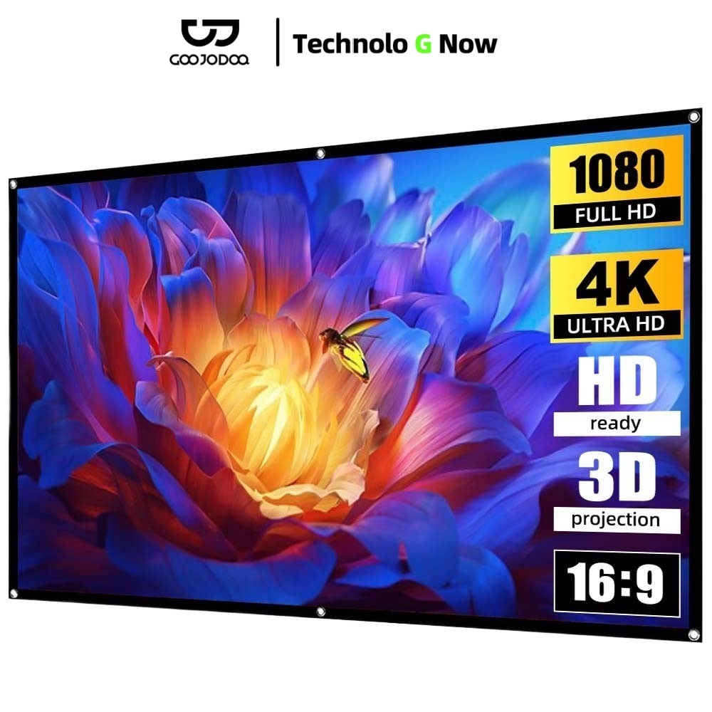 GOOJODOQ หน้าจอโปรเจคเตอร์ Hd พับได้ แบบพกพา สําหรับโฮมเธียเตอร์ ฉายภาพยนตร์ ในร่ม กลางแจ้ง