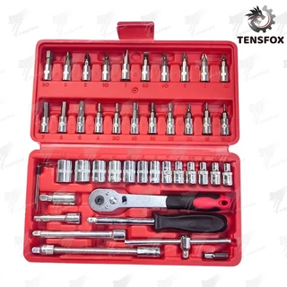 Tensfox ชุดเครื่องมือ ชุดบล็อค ชุดประแจบล็อก 46ชิ้น ขนาด 1/4 Socket Set ชุดเครื่องมือช่าง ชุดประแจซ่อมรถ
